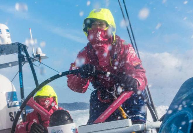 Onboard Team SCA - Sophie Ciszek at the helm - Leg five to Itajai -  Volvo Ocean Race 2015 © Anna-Lena Elled/Team SCA